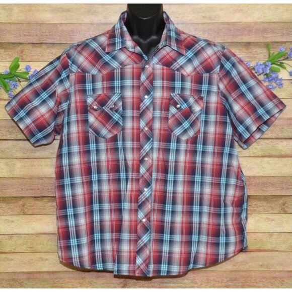 Wrangler Mens Plaid Pearl Snap Button Up Western Shirt Size 3XL Cowboy Rodeo - Picture 1 of 9